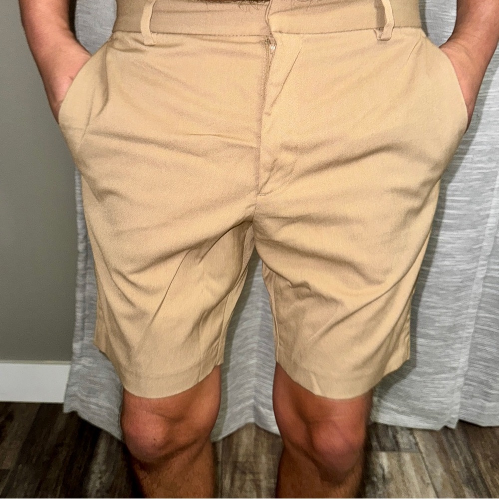 H&M flat front shorts (dark khaki) gray label